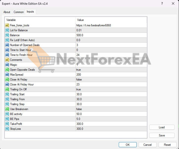Aura White Edition EA Source Code MQ4 settings