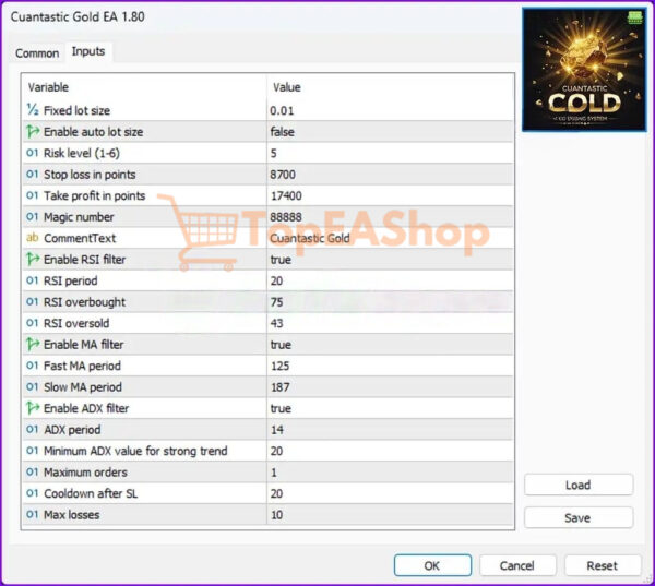 Cuantastic Gold EA settings